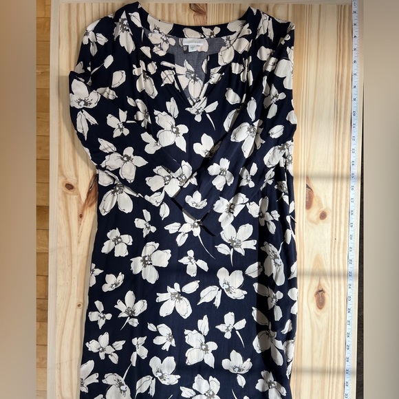 J.Jill blue dress with ivory flowers.  Super comfy. - Picture 1 of 5